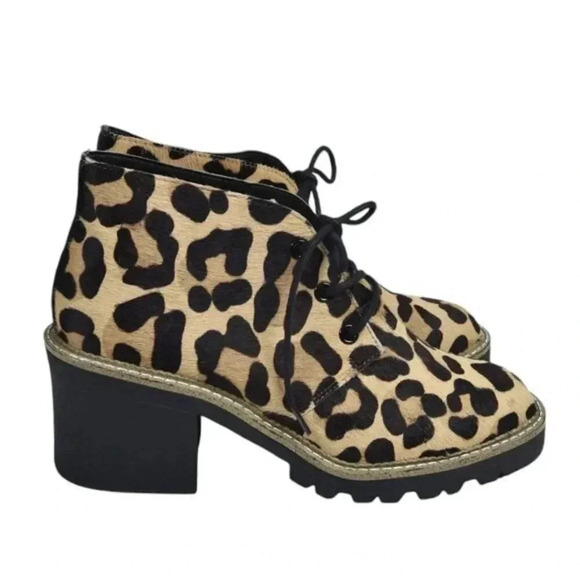 TopShop Chunky Heel Boots NWOT Calf Hair Leopard Brown Black Booties Size 37 - Picture 2 of 12